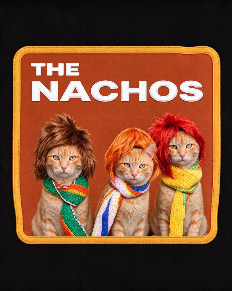 Custom The Band bootleg tee featuring a cat named Nacho — an example concept built on MRCH