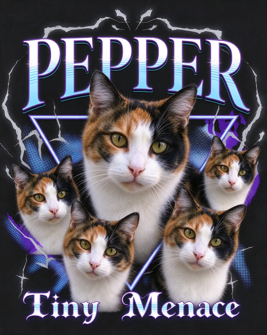 Custom Chrome Demon bootleg tee featuring a cat named Pepper
