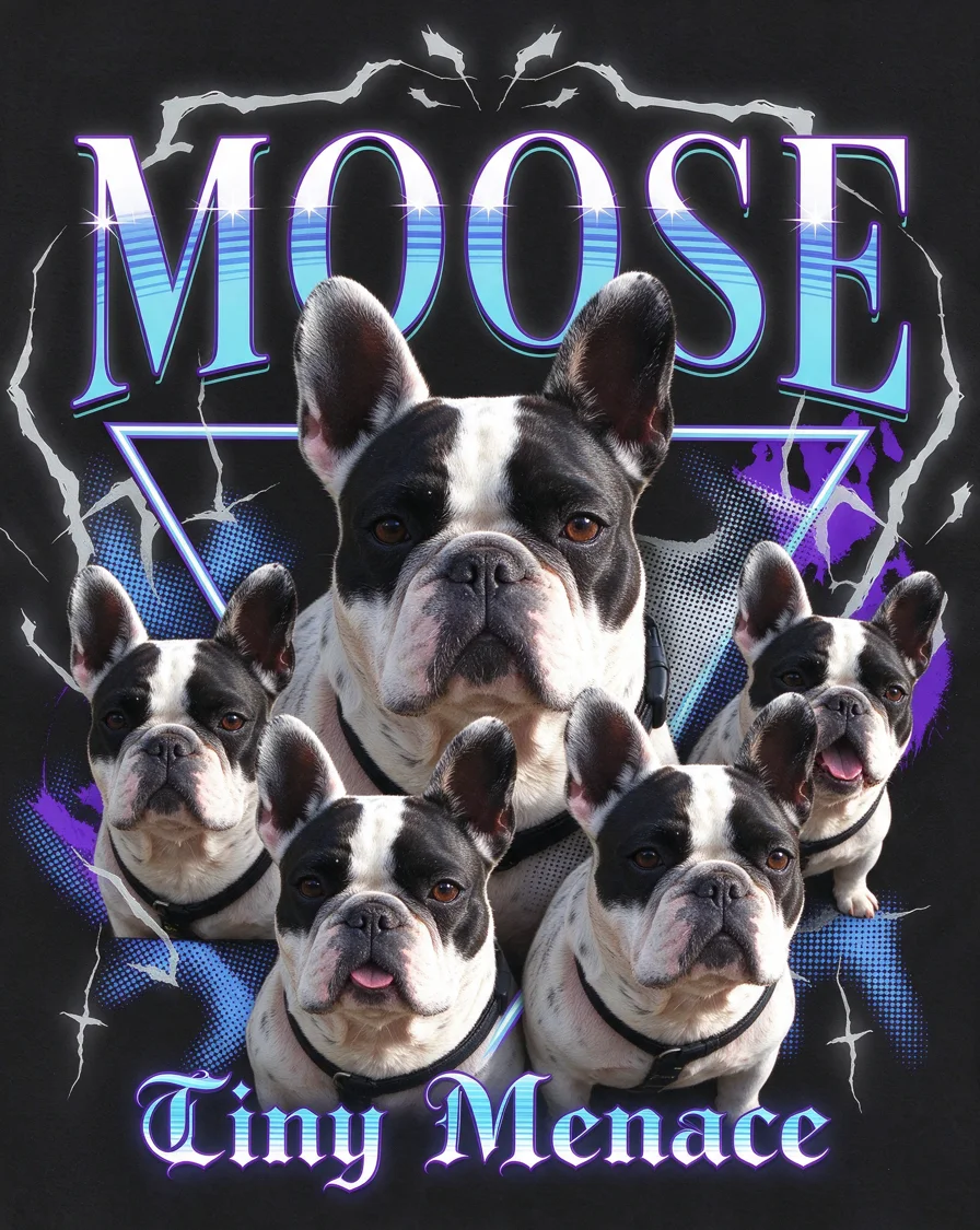 Custom Chrome Demon bootleg tee featuring a dog named Moose