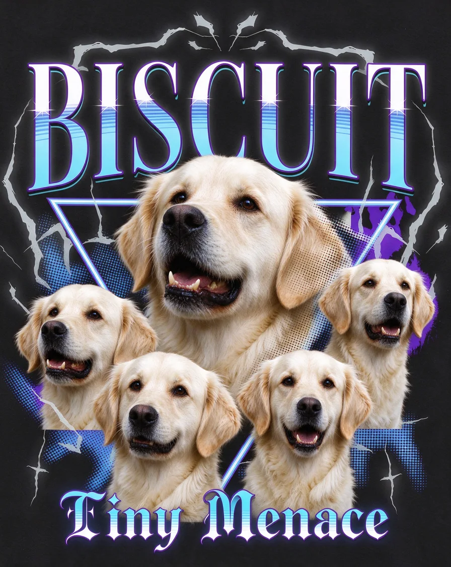 Custom Chrome Demon bootleg tee featuring a dog named Biscuit