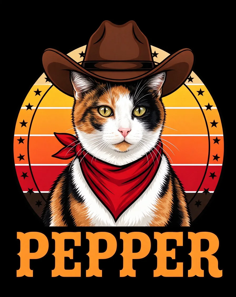 Custom Sheriff bootleg tee featuring a cat named Pepper