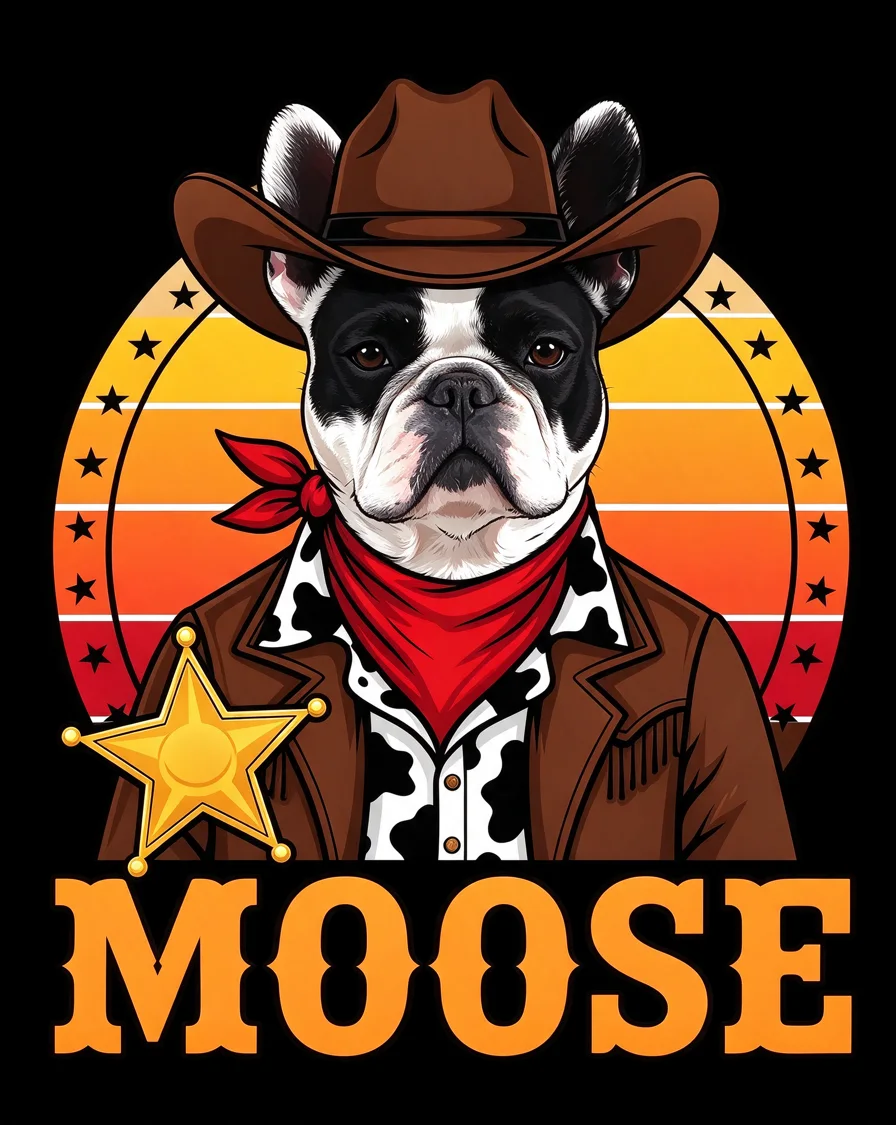 Bootleg tee example featuring a dog named Moose