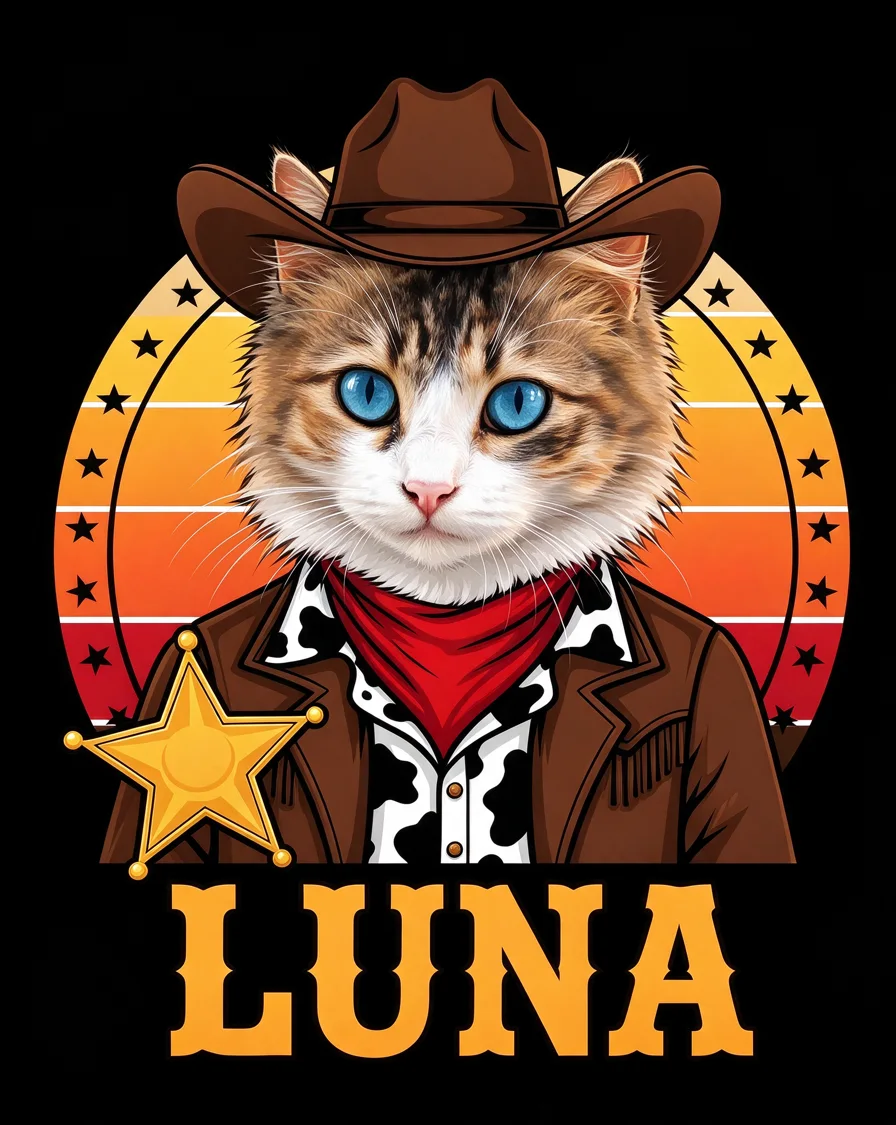 Bootleg tee example featuring a cat named Luna