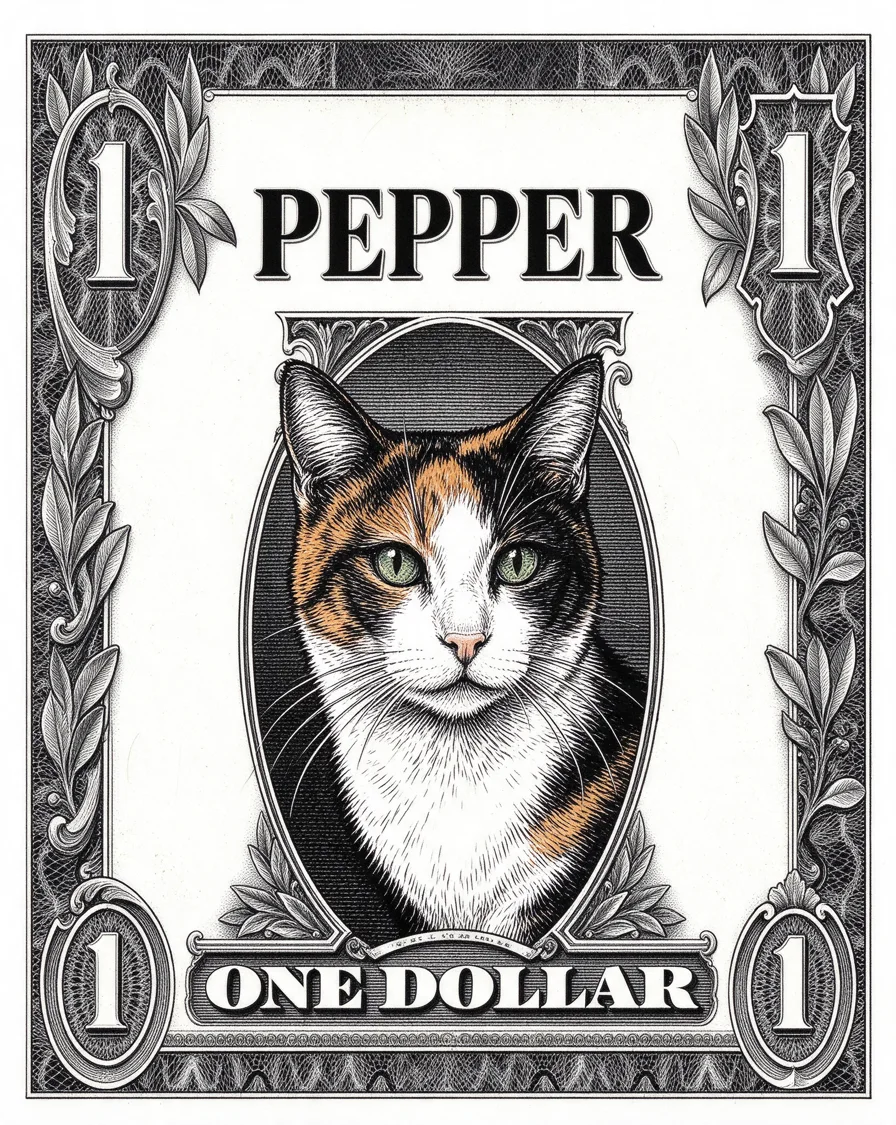 Custom Top Dollar bootleg tee featuring a cat named Pepper