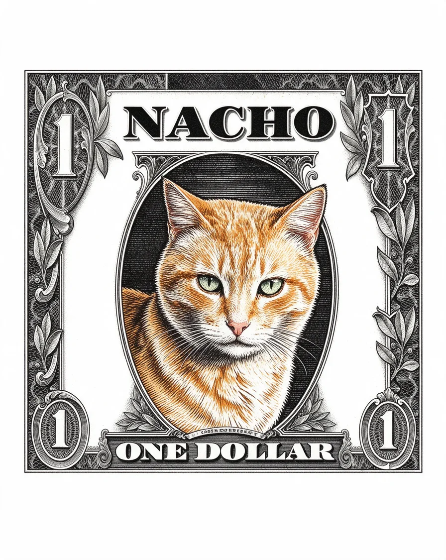 Custom Top Dollar bootleg tee featuring a cat named Nacho