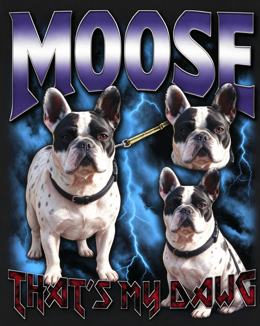 Custom Metal Tour bootleg tee featuring a dog named Moose