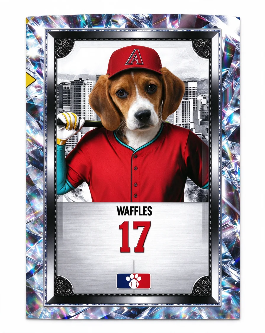 Custom Rookie Card bootleg tee featuring a dog named Waffles