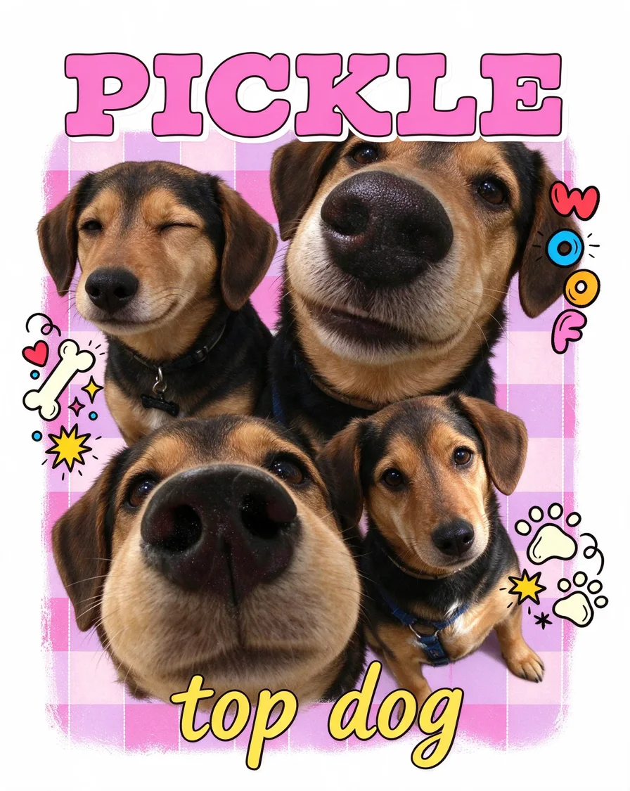 Bootleg tee example featuring a dog named Pickle