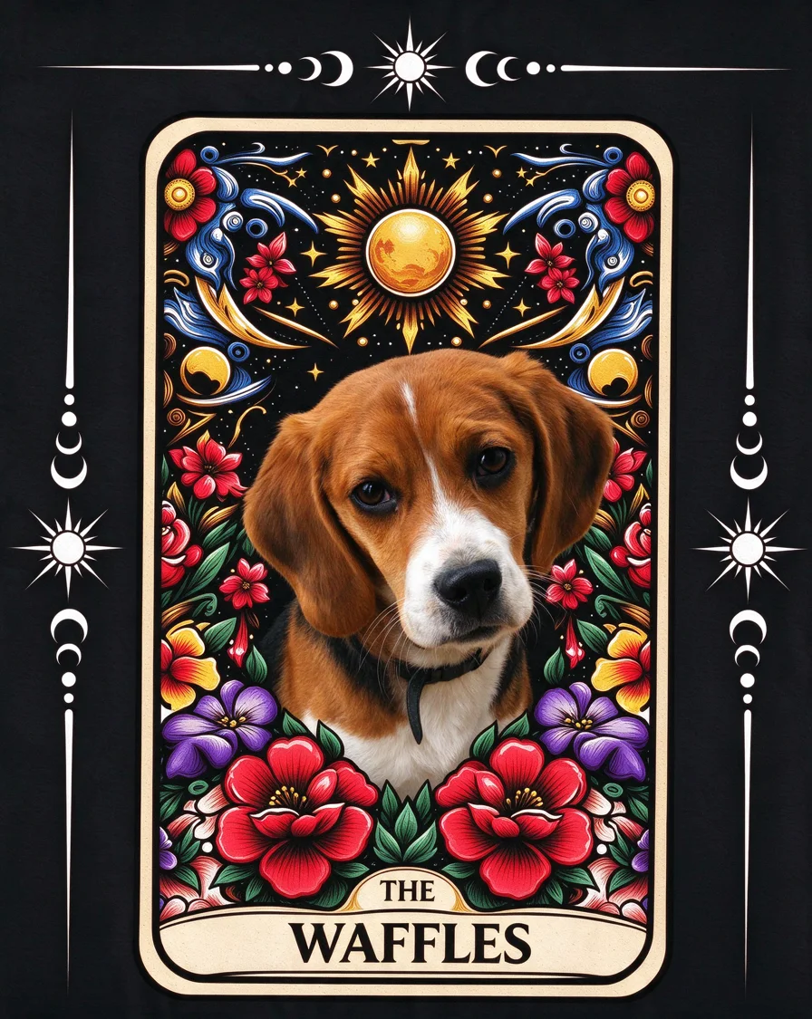 Bootleg tee example featuring a dog named Waffles