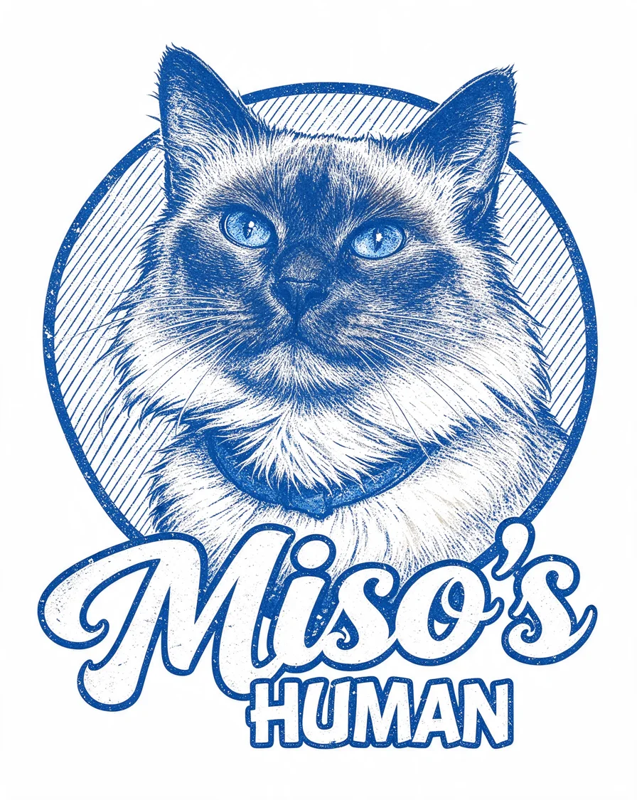 Custom Their Human bootleg tee featuring a cat named Miso