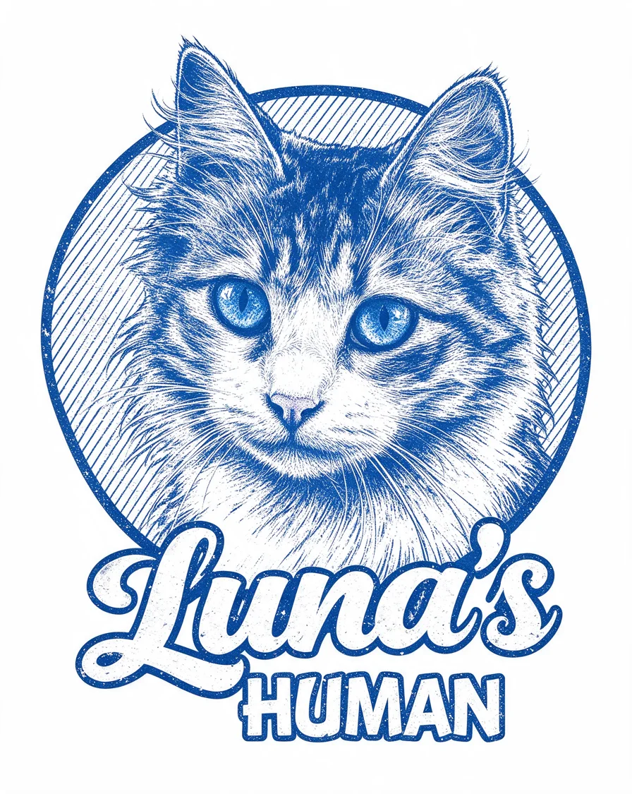 Custom Their Human bootleg tee featuring a cat named Luna