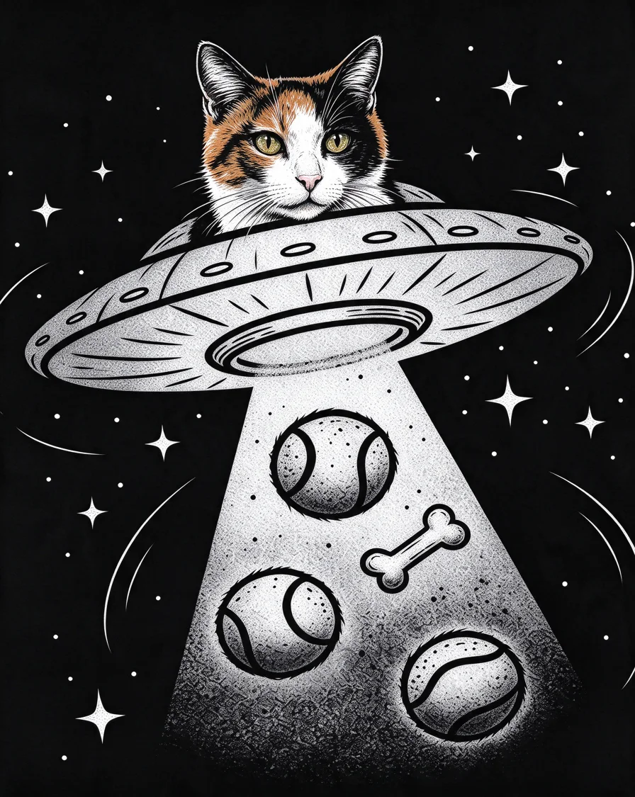 Custom Abducted bootleg tee featuring a cat named Pepper