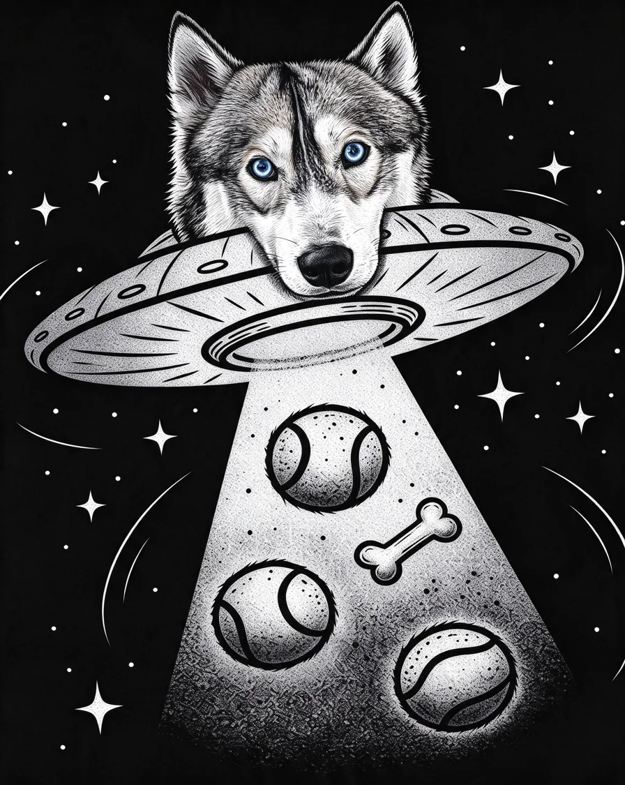 Custom Abducted bootleg tee featuring a dog named Ghost