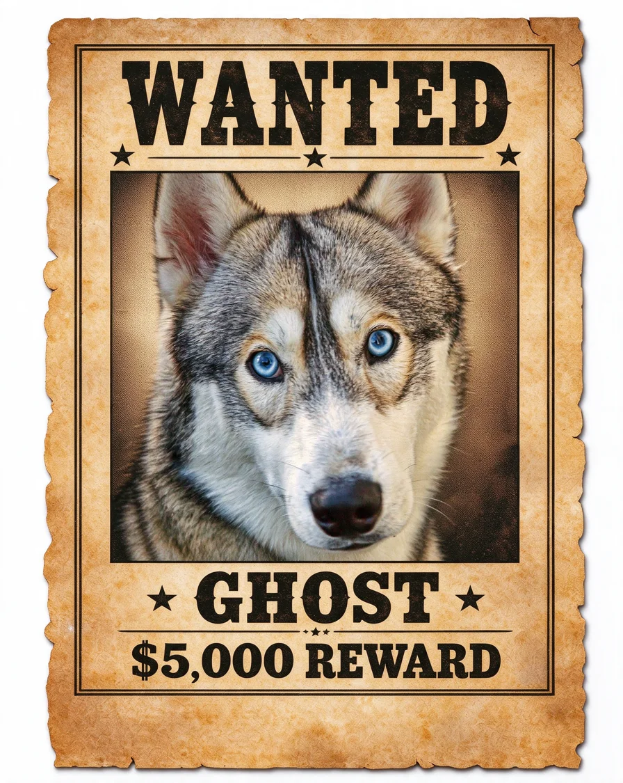 Custom Wanted Poster bootleg tee featuring a dog named Ghost